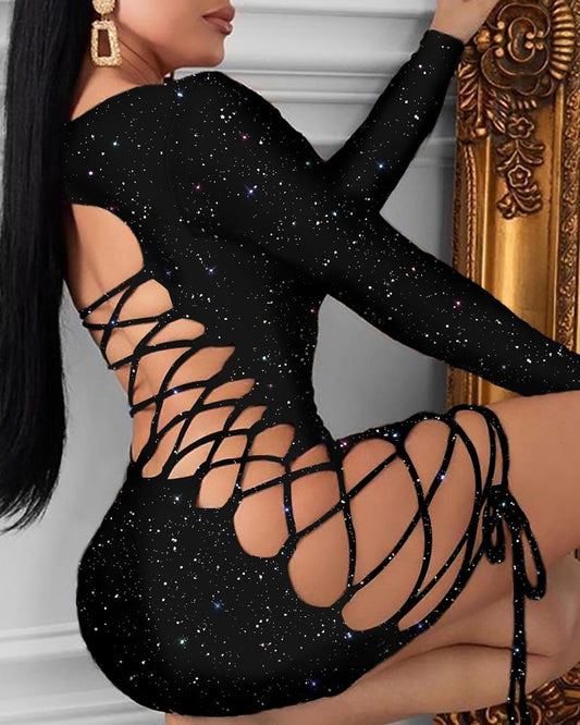 GLITTER LACE-UP DRESS