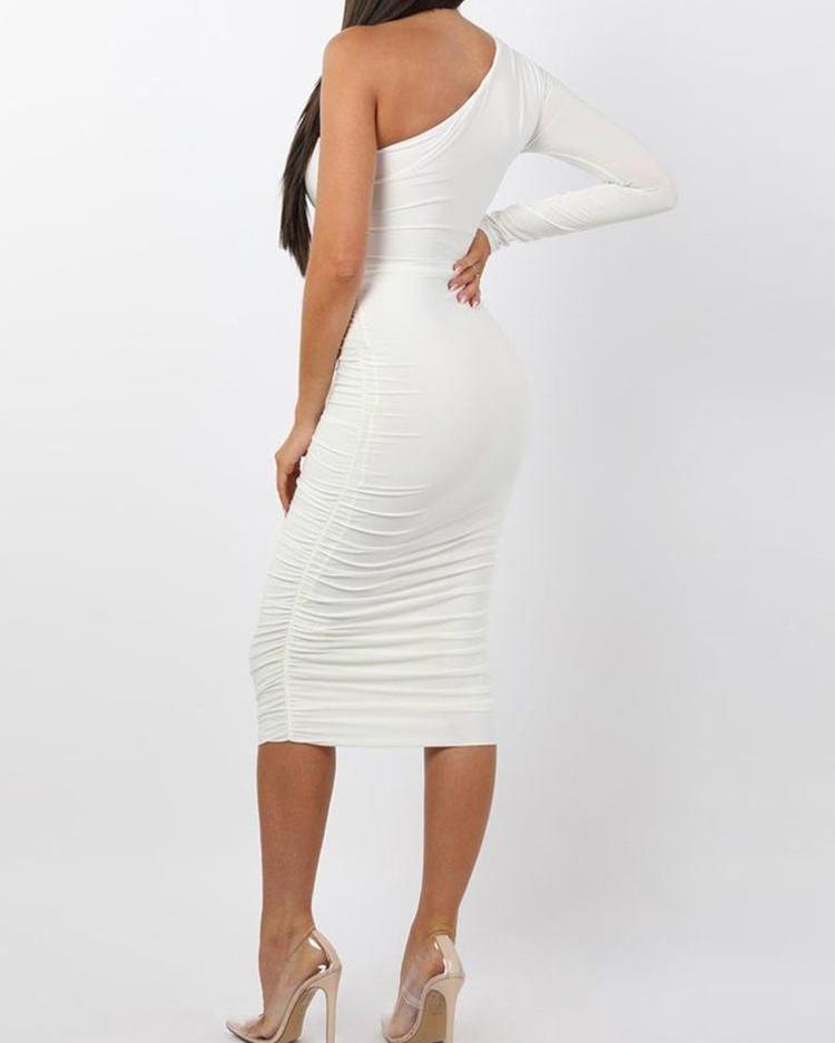 ONE SHOULDER RUCHED DESIGN DRESS