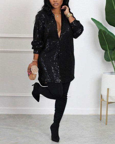 SEQUIN SHIRT DRESS